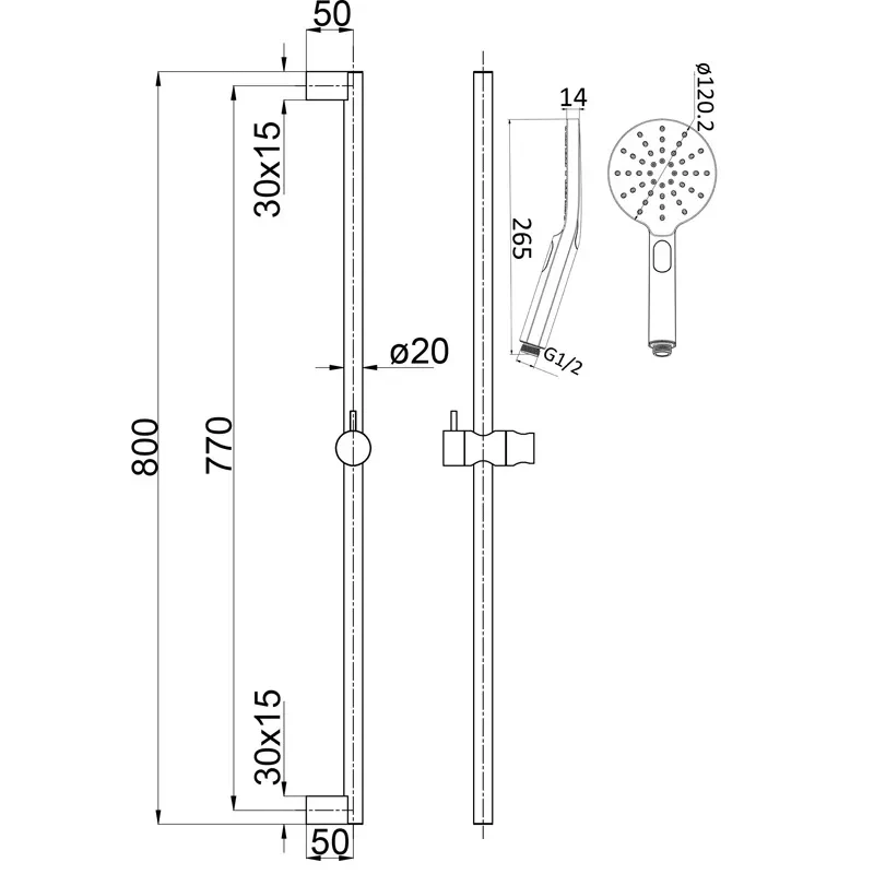 Shower On Rail Peak Round Blk Psh036-B - Image 2