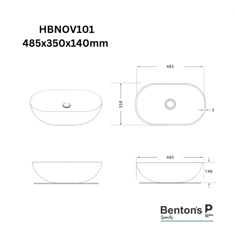 Harmony Bassini Basin Above Counter Oval 485Mm 485X350X140 Hbnov101 - Image 2