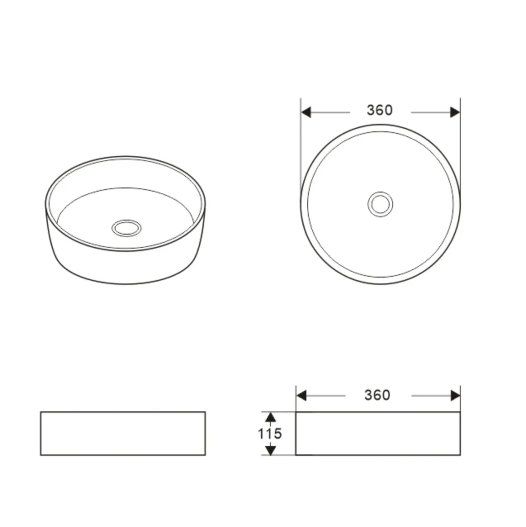 Harmony Bassini Basin Above Counter Round Matt White 360X360X115 Hbnrd101-Mw - Image 2