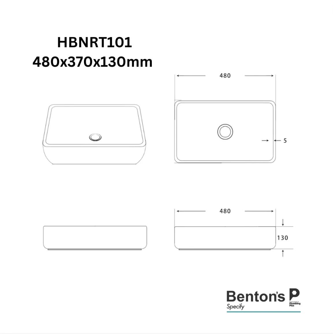 Harmony Brunetti Basin Above Counter Rectangle 480X370X130 Hbnrt101 - Image 2