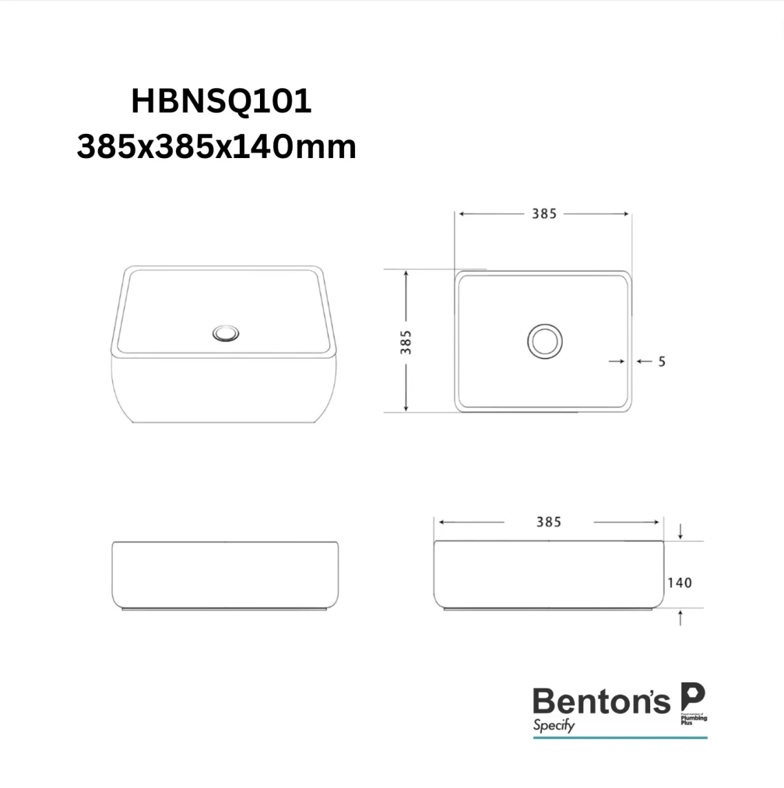 Harmony Brunetti Basin Above Counter Square 385 385X385X140 Hbnsq101 - Image 2