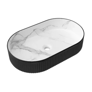 Kensington 560x350 Matte Black & White Carrara Oval Basin OT 5635WCAR